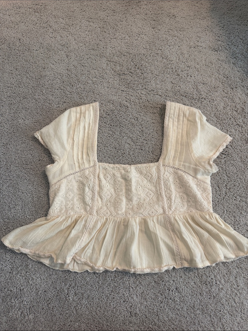 American Eagle Outfitters Cream Eyelet Peplum Crop Top
